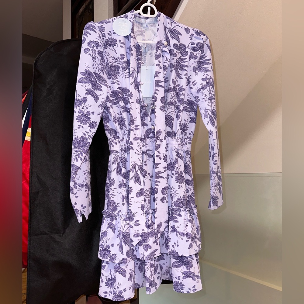 HILL HOUSE HOME ‘The Talia Dress’ Lavender Floral Bow Tie Neck NWT